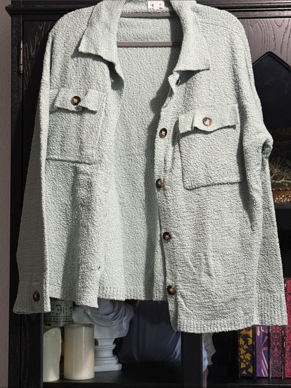 Light Mint Chenille Button-Front Shacket